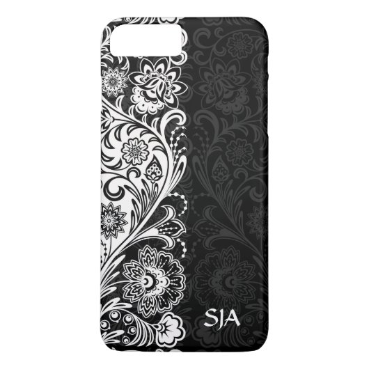 Dicke Schwarz-weiße florale Design iPhone Case (Rückseite)