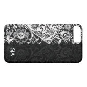 Dicke Schwarz-weiße florale Design iPhone Case (Rückseite (Horizontal))