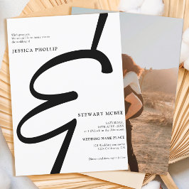 Dicke Schwarz-weiße Kalligraphie Foto Hochzeit Einladung