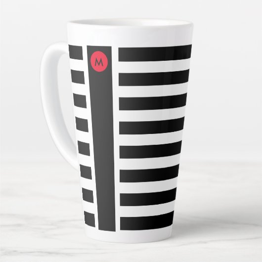 Dicke Schwarz-weiße Streifen mit Tiny Red Monogram Milchtasse (Linke Ecke)