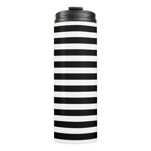 Dicke Schwarz-weiße Streifen mit Tiny Red Monogram Thermosbecher (Vorderseite)