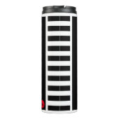 Dicke Schwarz-weiße Streifen mit Tiny Red Monogram Thermosbecher (Rückseite)