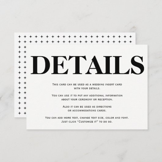 Dicke schwarz-weiße Typografie Hochzeitsdetails Begleitkarte (Vorne/Hinten)