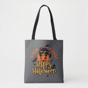 Dicke schwarze Katzenhexe bitte Frohes Halloween Tasche