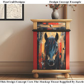 Dicke schwarze Pferde Stallion Portrait DE8L Decou Seidenpapier