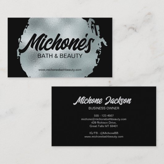 Dicke schwarze Silberfolie Moderner Luxus glamourö Visitenkarte (Vorne/Hinten)