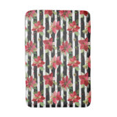 Dicke schwarze Streifen mit Poinsettias Bath Mat Badematte (Vorderseite Vertikal)