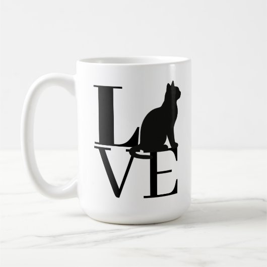 Dicke schwarze Typografie Cat Silhouette Cat Lover Kaffeetasse (Links)