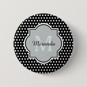 Dicke schwarze und weiße Polka Dots Monogramm und  Button