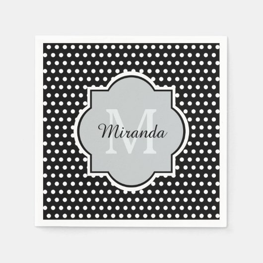 Dicke schwarze und weiße Polka Dots Monogramm und  Serviette (Vorderseite)
