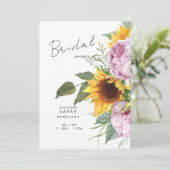 Dicke Sonnenblume Rosa Blüte Elegantes Brautparty Einladung (Stehend Vorderseite)