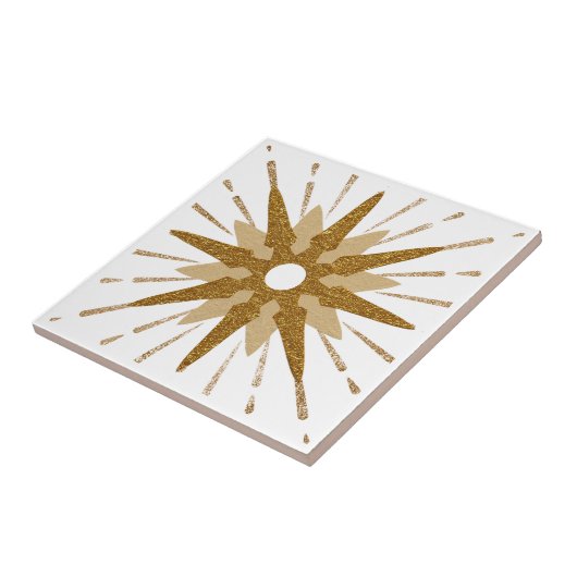 Dicke Sternexplosion Gold & Weiß Fliese (Seite)
