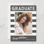 Dicke Streifen Einfaches Retro Graduate Foto Grau Ankündigung (Vorderseite)