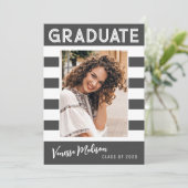 Dicke Streifen Einfaches Retro Graduate Foto Grau Ankündigung (Stehend Vorderseite)