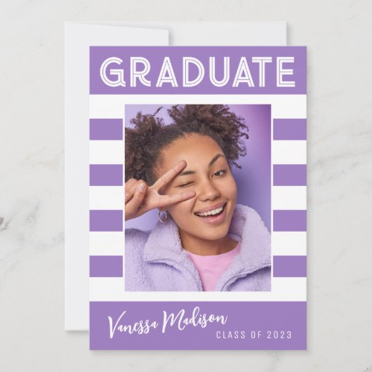 Dicke Streifen Einfaches Retro-Graduate Foto Viole Ankündigung (Vorderseite)