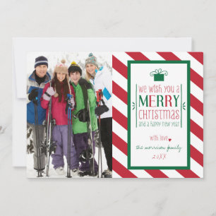 Dicke Streifen Frohe Weihnachts-Foto-Flachkarte Feiertagskarte