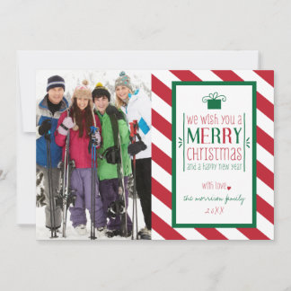 Dicke Streifen Frohe Weihnachts-Foto-Flachkarte Feiertagskarte