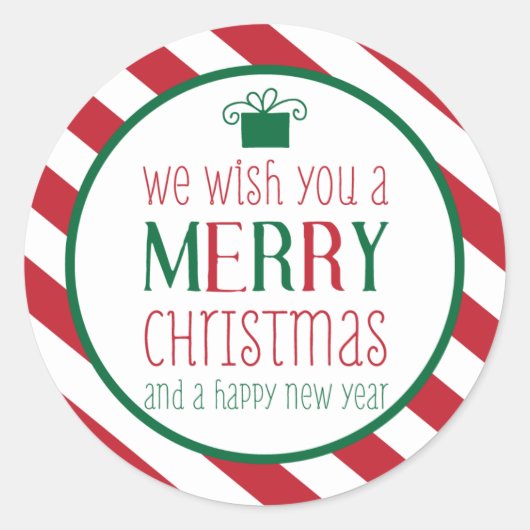 Dicke Streifen Frohe Weihnachtsaufkleber Runder Aufkleber (Vorderseite)