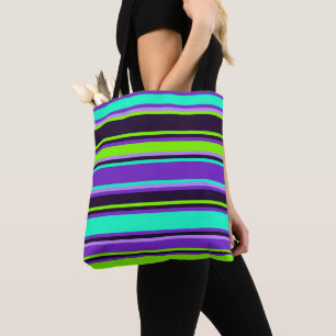 Dicke Streifen in Lila, Aqua & Chartreuse Tote Bag Tasche