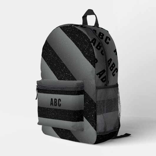 Dicke Streifen Schwarz-weiß Grau-Monogramm Bedruckter Rucksack (Rückseitige Ecke Rechts)