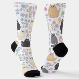 Dicke süße Katzen und Pastellblumen Muster Socken