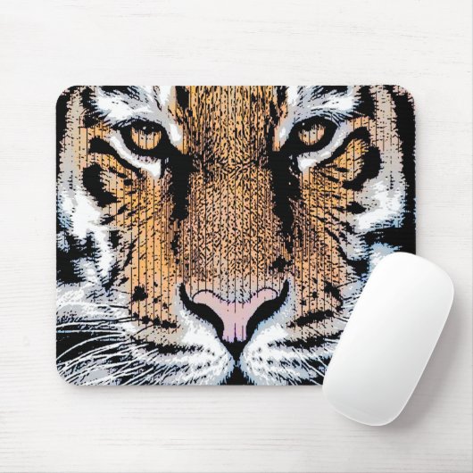 Dicke Tiger Portrait Graphic Press Style Mousepad (Mit Mouse)