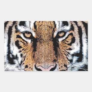 Dicke Tiger Portrait Graphic Press Style Rechteckiger Aufkleber