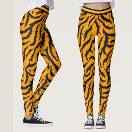 Dicke Tiger Streifen Muster in Orange und Schwarz Leggings