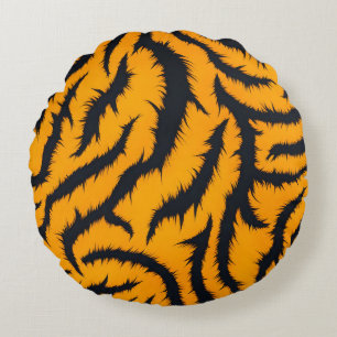 Dicke Tiger Streifen Muster in Orange und Schwarz Rundes Kissen