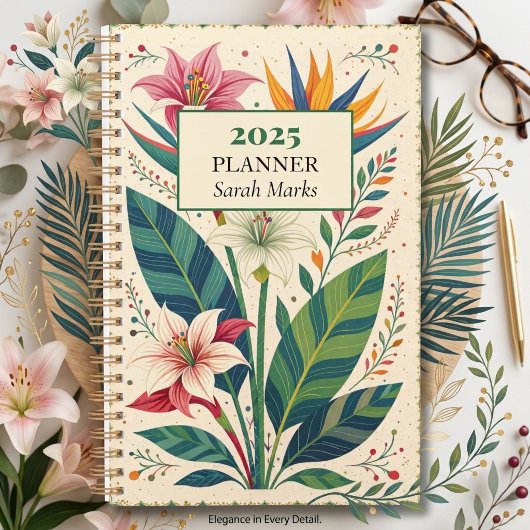 Dicke tropische botanische Muster Monogramm Planer