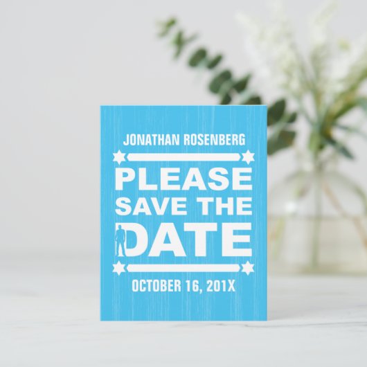 Dicke Typ Bar Mitzvah Save the Date in Light Blue (Stehend Vorderseite)