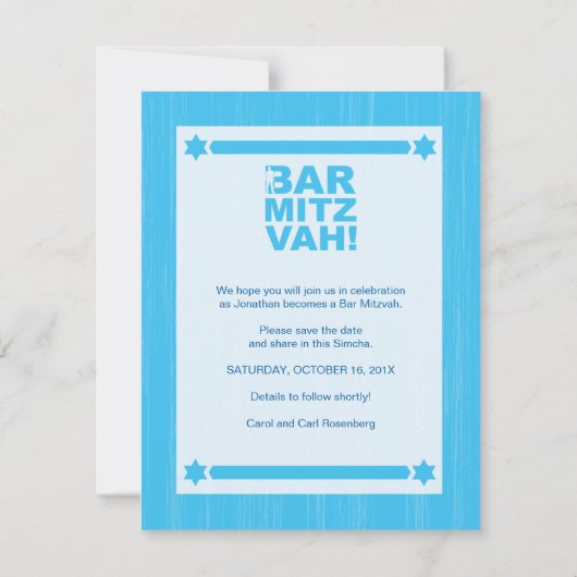 Dicke Typ Bar Mitzvah Save the Date in Light Blue (Rückseite)