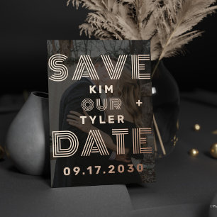 Dicke Typografie Foto Rose Gold Hochzeit rett Datu Folie Einladungspostkarte