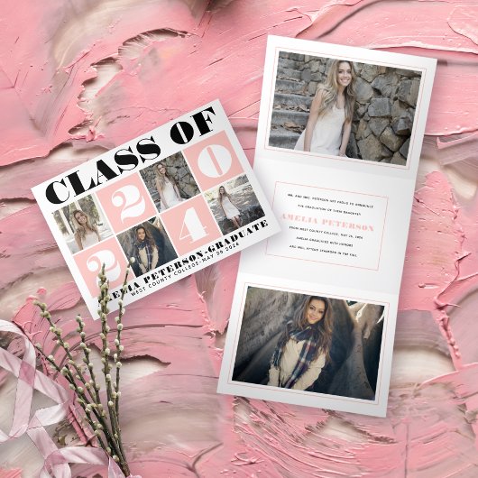 Dicke Typografie-Klasse des Kollagenrot des Fotos Dreifach Gefaltete Ankündigung