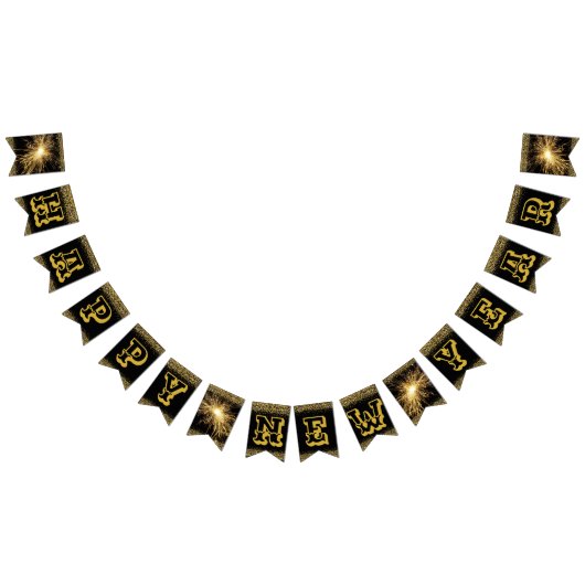 Dicke und große Buchstaben Schwarz und Gold glückl Wimpelkette (Alle)