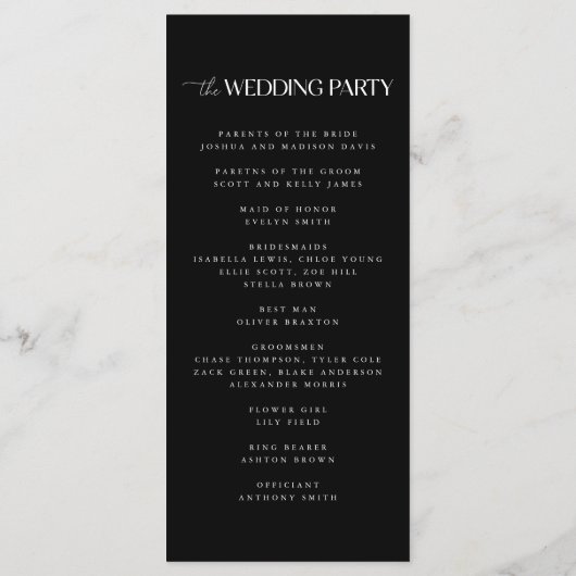 Dicke und moderne Schwarz-Weiß-Hochzeit Programm (Rückseite)