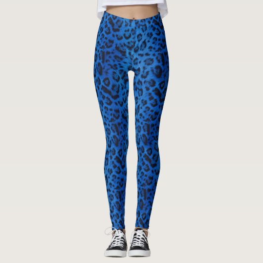 Dicke und stilvolle Leggings aus Cobalt Blue Leopa (Vorderseite)