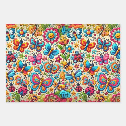 Dicke und Whimsical Butterfly Garden Geschenkpapier Set (Vorderseite)