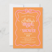 Dicke Wavy Frame Bow Rosa Orange Brautparty Einladung (Vorderseite)