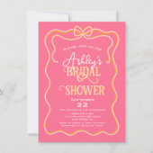 Dicke Wavy Frame Bow Rosa Orange Brautparty Einladung (Vorderseite)