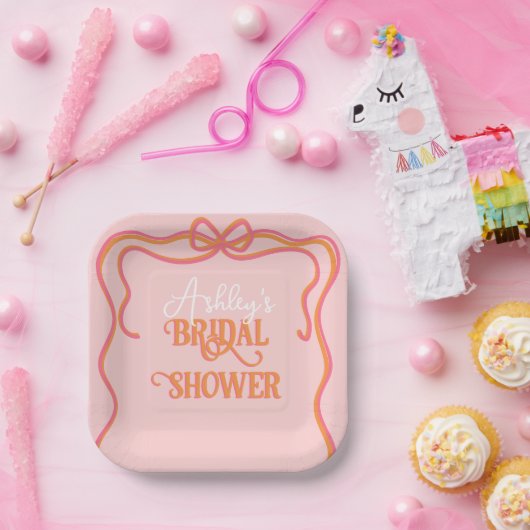 Dicke Wavy Frame Bow Rosa Orange Brautparty Pappteller (Party)