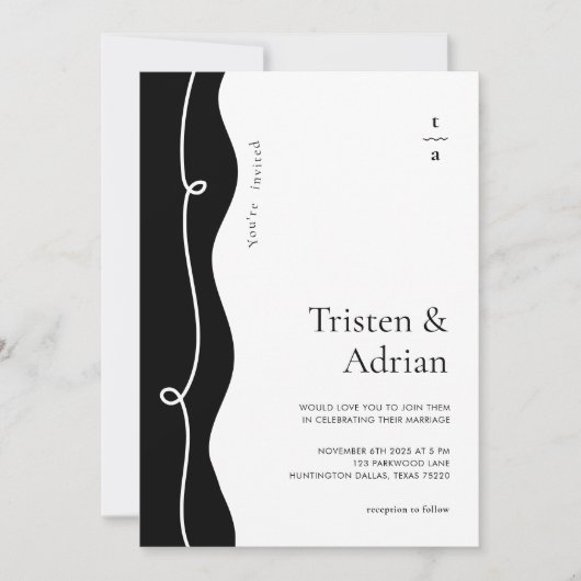 Dicke Wavy Side Frame Squiggle Moderne Hochzeit Einladung (Vorderseite)