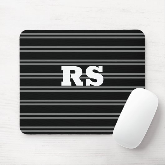 Dicke weiße Monogramm, graue Linien auf schwarz Mousepad (Mit Mouse)