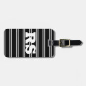 Dicke weiße Monogramm, Lt Gray Linien auf schwarz Gepäckanhänger (Vorderseite horizontal)