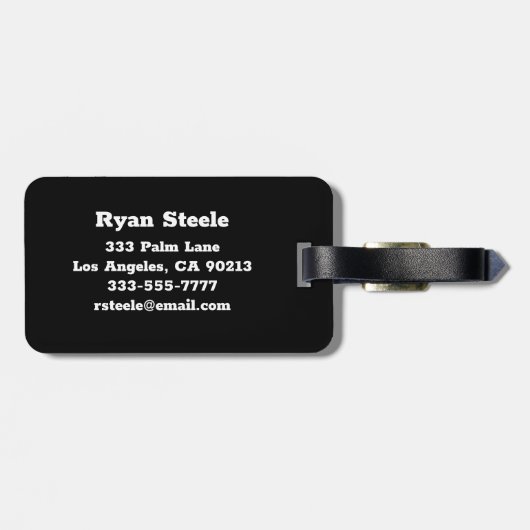 Dicke weiße Monogramm, Lt Gray Linien auf schwarz Gepäckanhänger (Rückseite horizontal)