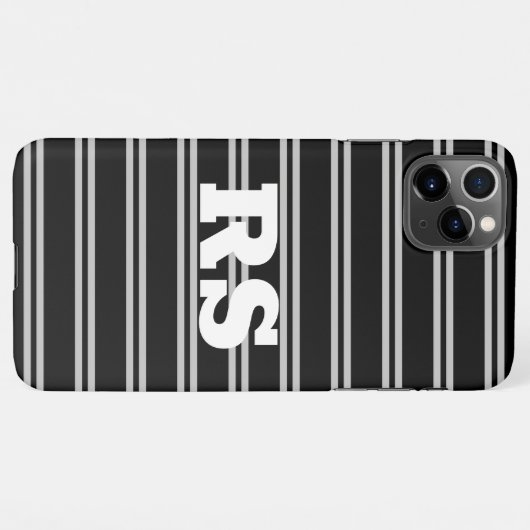 Dicke weiße Monogramm, Lt Gray Linien auf schwarz iPhone Hülle (Rückseite (Horizontal))