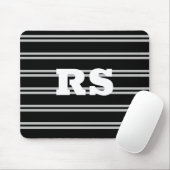 Dicke weiße Monogramm, Lt Gray Linien auf schwarz Mousepad (Mit Mouse)