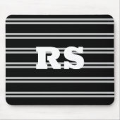 Dicke weiße Monogramm, Lt Gray Linien auf schwarz Mousepad (Vorne)