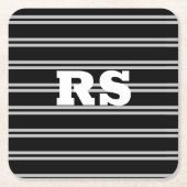 Dicke weiße Monogramm, Lt Gray Linien auf schwarz Rechteckiger Pappuntersetzer (Vorderseite)