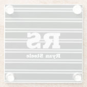 Dicke weiße Monogramm und Name, Lt Gray Lines auf  Glasuntersetzer (Rückseite)